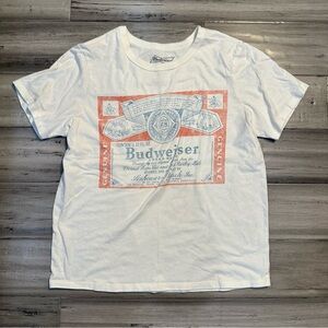 Budweiser Target Women’s Short Sleeve Shirt Size Large Cream Color Graphic Print